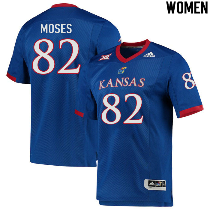 Women #82 Isreal Moses Kansas Jayhawks College Football Jerseys Stitched Sale-Royal - Click Image to Close